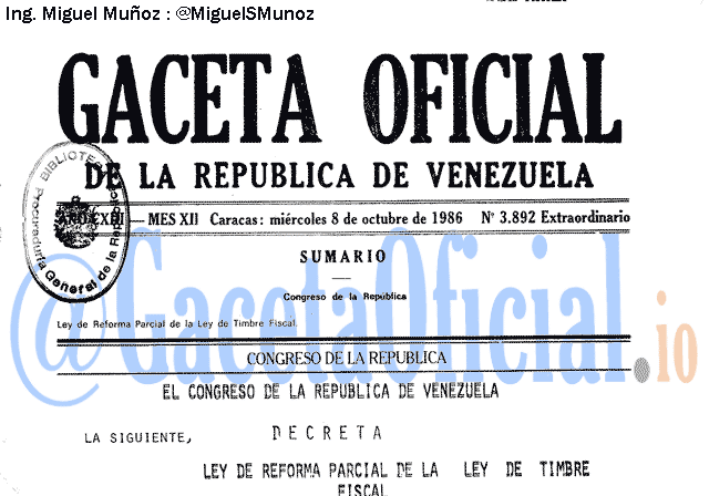 Gaceta Oficial 3892 del 8 Octubre 1986