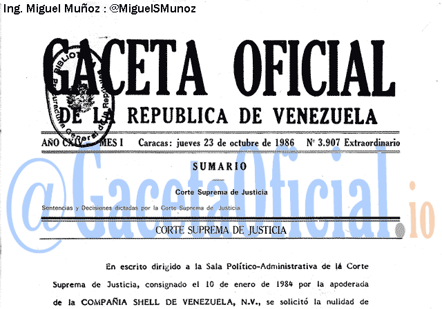Gaceta Oficial 3907 del 23 Octubre 1986