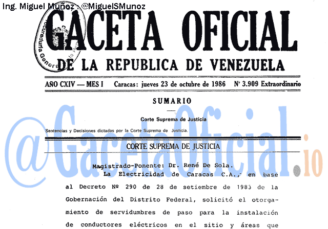Gaceta Oficial 3909 del 23 Octubre 1986