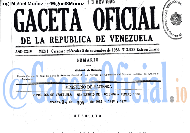 Gaceta Oficial 3928 del 5 Noviembre 1986
