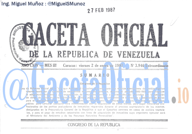 Gaceta Oficial 3946 del 2 Enero 1987
