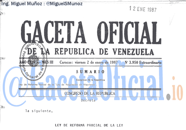 Gaceta Oficial 3950 del 2 Enero 1987