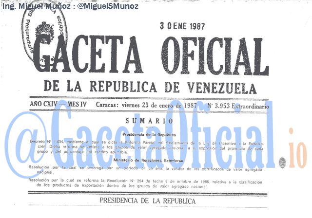 Gaceta Oficial 3953 del 23 Enero 1987