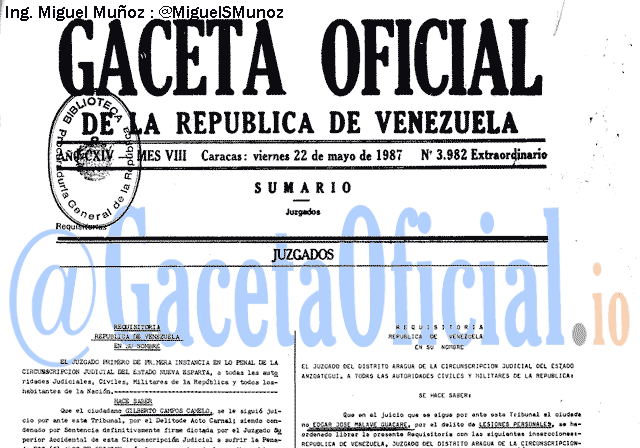 Gaceta Oficial 3982 del 22 Mayo 1987