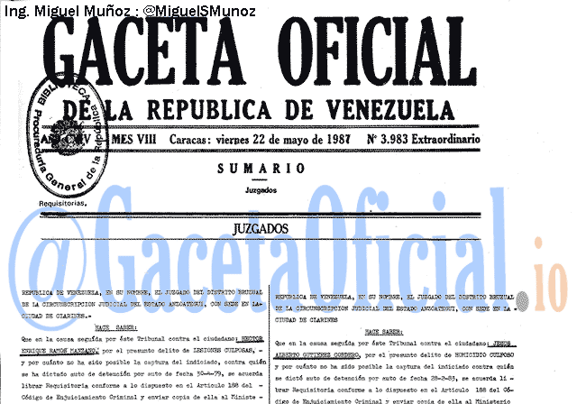 Gaceta Oficial 3983 del 22 Mayo 1987