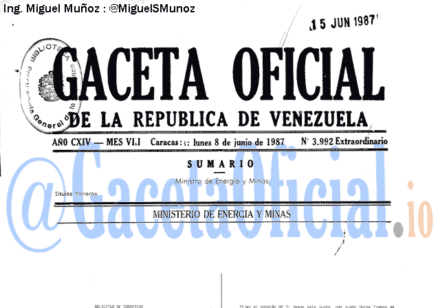 Gaceta Oficial 3992 del 8 Junio 1987