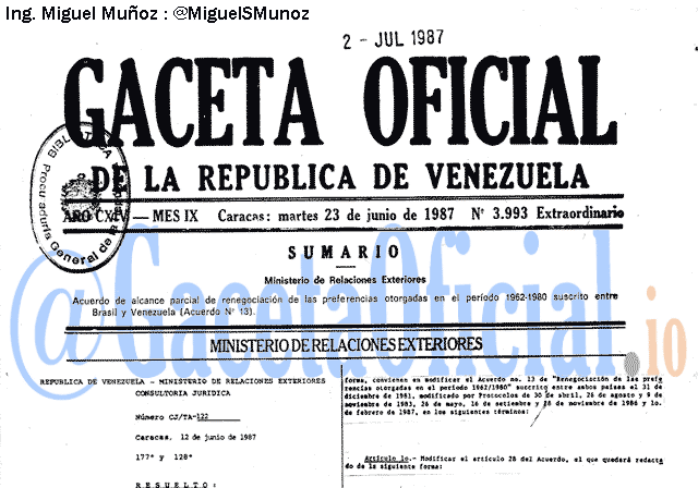 Gaceta Oficial 3993 del 23 Junio 1987