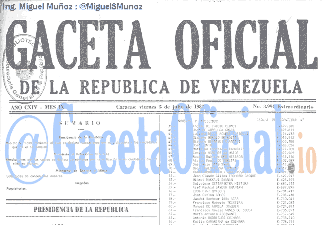 Gaceta Oficial 3994 del 3 Julio 1987