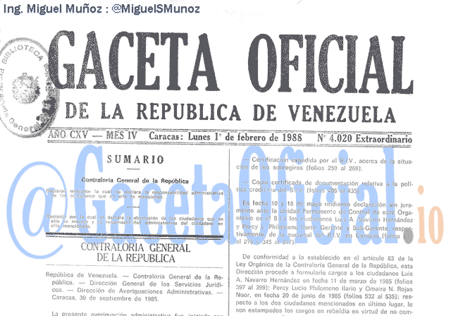 Gaceta Oficial 4020 del 1 Febrero 1988