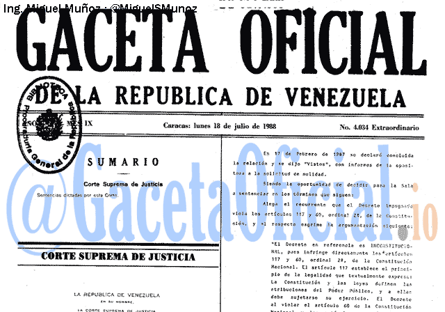 Gaceta Oficial 4034 del 18 Junio 1988