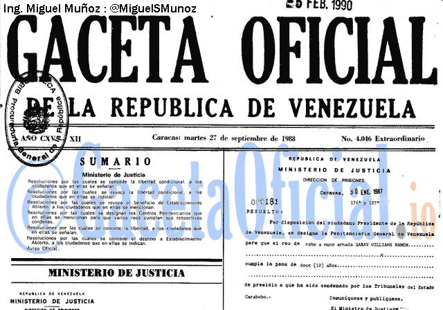 Gaceta Oficial 4046 del 27 Septiembre 1988