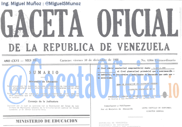 Gaceta Oficial 4066 del 30 Diciembre 1988