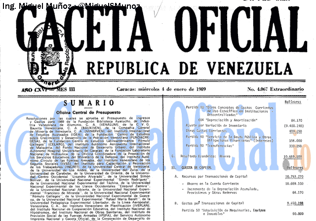 Gaceta Oficial 4067 del 4 Enero 1989