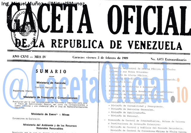 Gaceta Oficial 4073 del 3 Febrero 1989