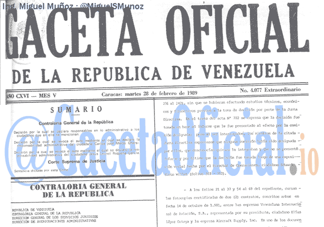 Gaceta Oficial 4077 del 28 Febrero 1989