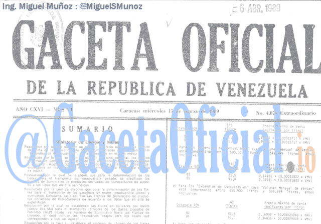 Gaceta Oficial 4079 del 15 Marzo 1989