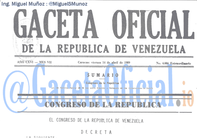 Gaceta Oficial 4086 del 14 Abril 1989