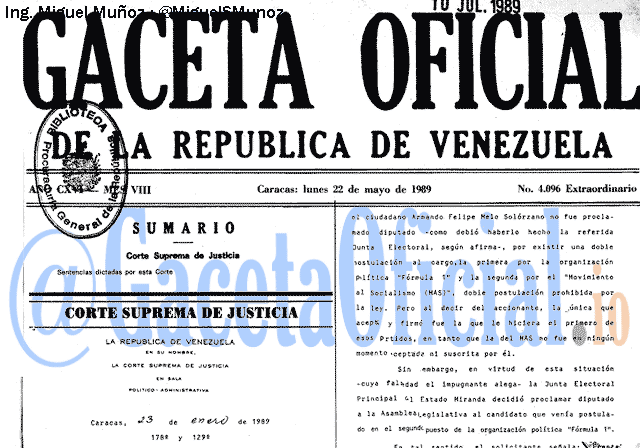 Gaceta Oficial 4096 del 22 Mayo 1989