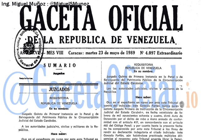 Gaceta Oficial 4097 del 23 Mayo 1989
