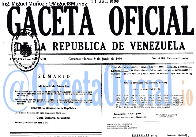 Gaceta Oficial 4105 del 9 Junio 1989