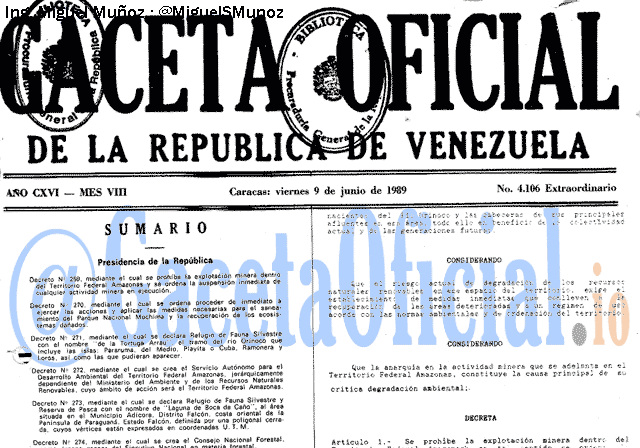 Gaceta Oficial 4106 del 9 Junio 1989