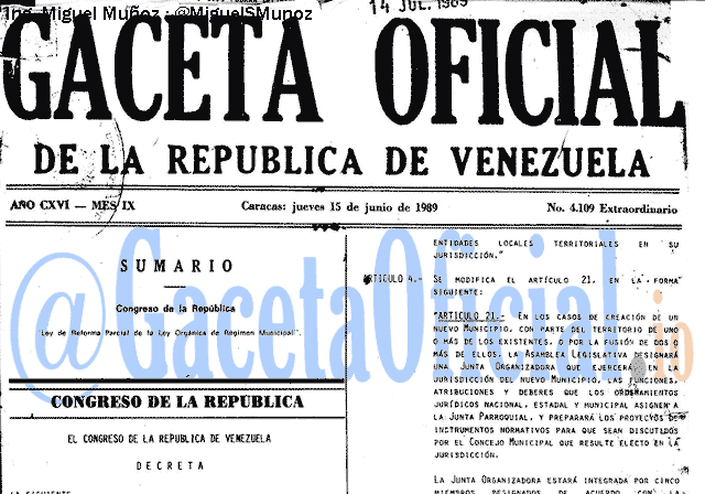 Gaceta Oficial 4109 del 15 Junio 1989