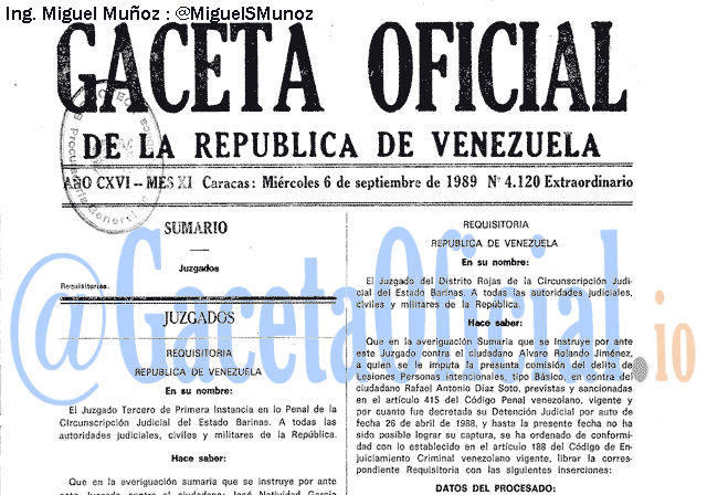Gaceta Oficial 4120 del 6 Septiembre 1989