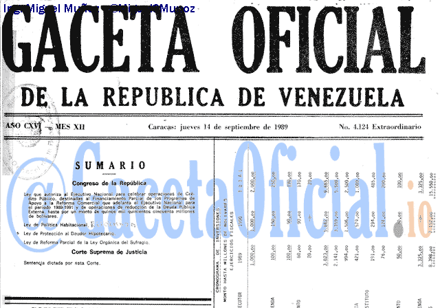 Gaceta Oficial 4124 del 14 Septiembre 1989