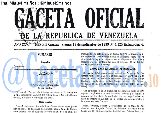 Gaceta Oficial 4125 del 15 Septiembre 1989