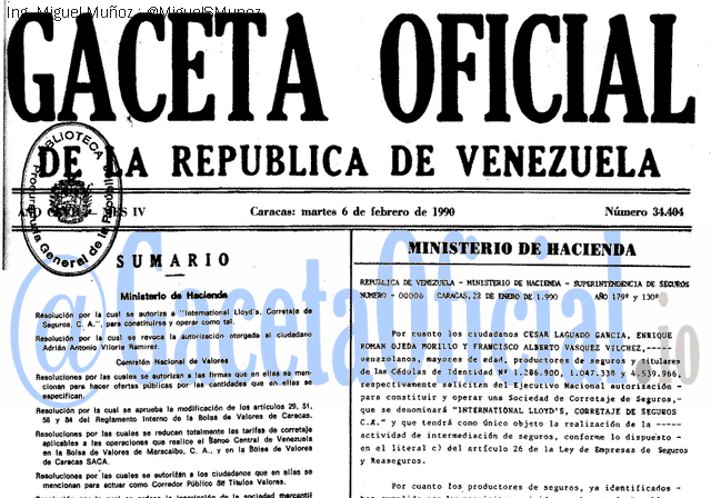 Gaceta Oficial 34404 del 6 Febrero 1990