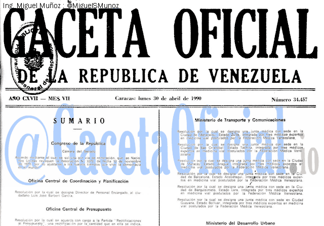 Gaceta Oficial 34457 del 30 Abril 1990
