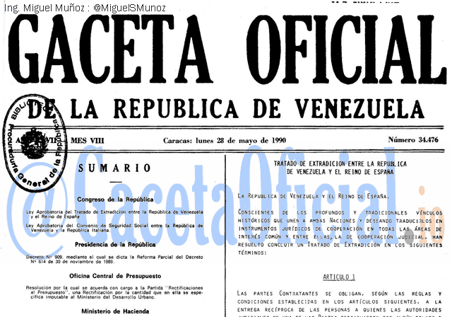 Gaceta Oficial 34476 del 28 Mayo 1990