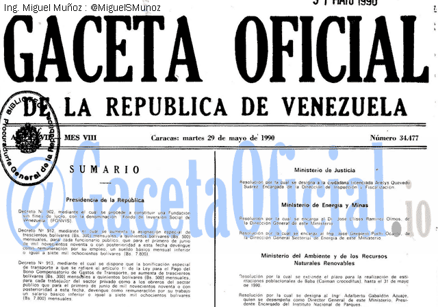 Gaceta Oficial 34477 del 29 Mayo 1990