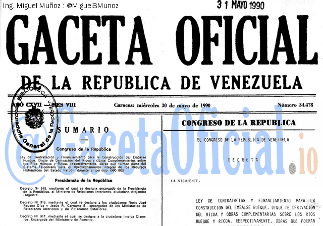Gaceta Oficial 34478 del 30 Mayo 1990