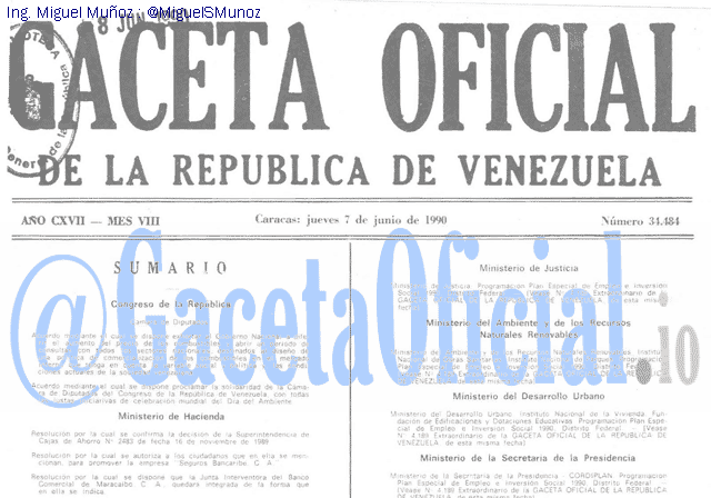 Gaceta Oficial 34484 del 7 Junio 1990