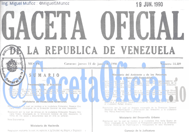 Gaceta Oficial 34489 del 14 Junio 1990