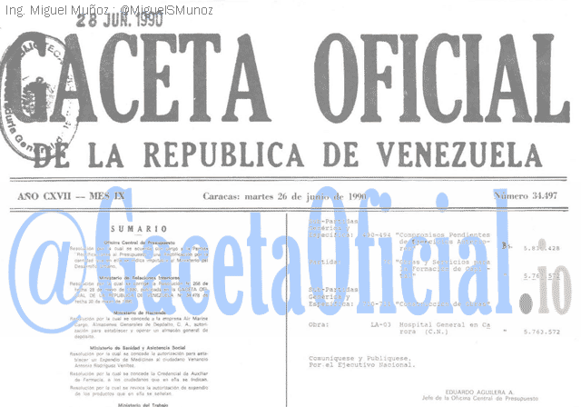 Gaceta Oficial 34497 del 26 Junio 1990