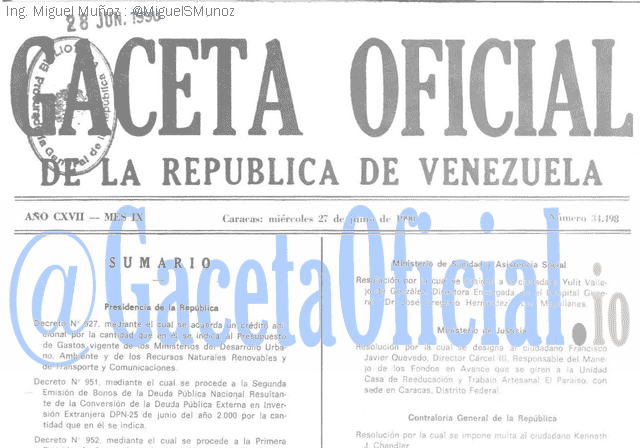 Gaceta Oficial 34498 del 27 Junio 1990
