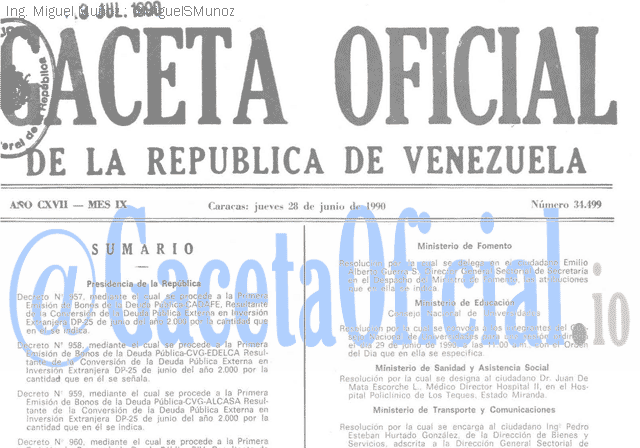 Gaceta Oficial 34499 del 28 Junio 1990