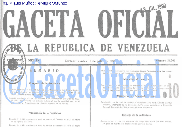 Gaceta Oficial 34506 del 10 Julio 1990