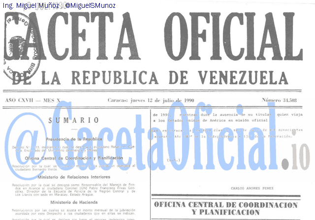 Gaceta Oficial 34508 del 12 Julio 1990