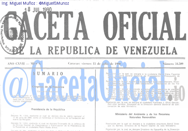Gaceta Oficial 34509 del 13 Julio 1990