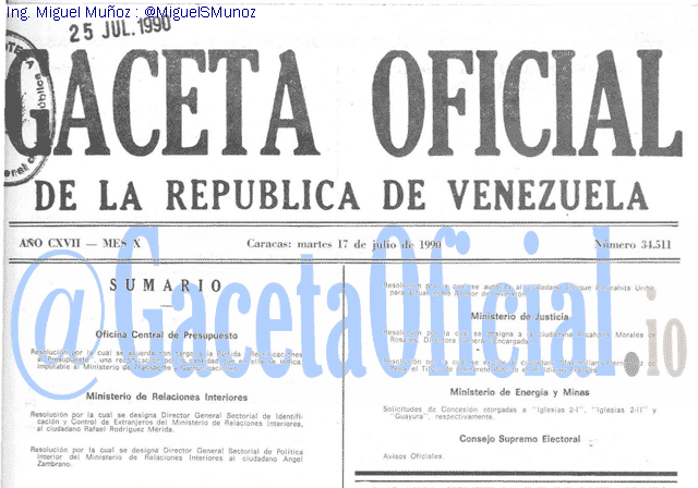 Gaceta Oficial 34511 del 17 Julio 1990