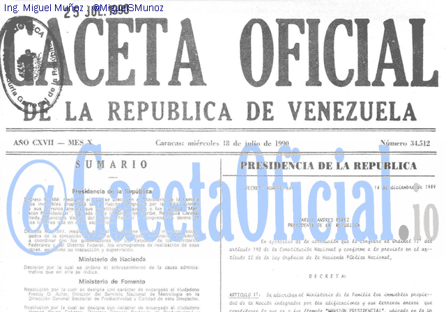 Gaceta Oficial 34512 del 18 Julio 1990
