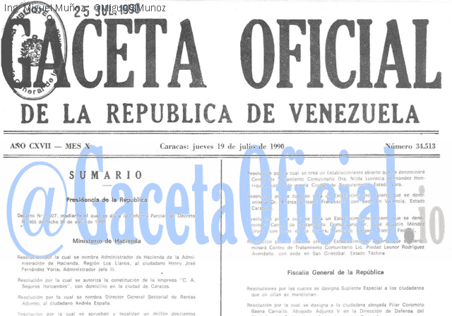 Gaceta Oficial 34513 del 19 Julio 1990