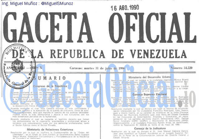 Gaceta Oficial 34520 del 31 Julio 1990