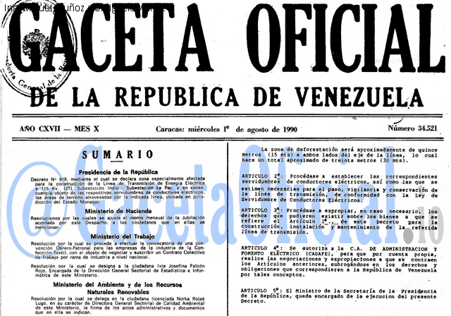 Gaceta Oficial 34521 del 1 Agosto 1990