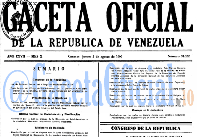 Gaceta Oficial 34522 del 2 Agosto 1990