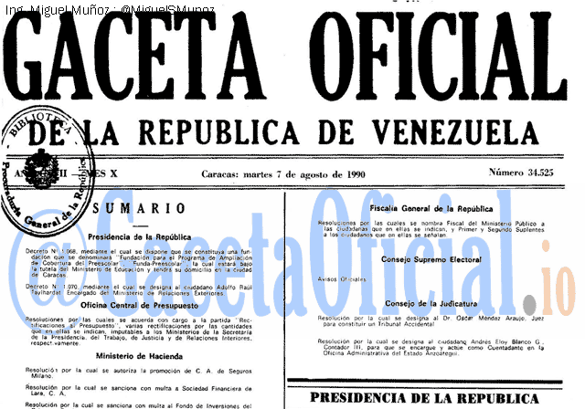 Gaceta Oficial 34525 del 7 Agosto 1990