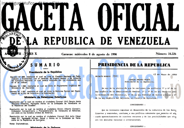 Gaceta Oficial 34526 del 8 Agosto 1990